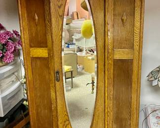 Antique oak clothing armoire