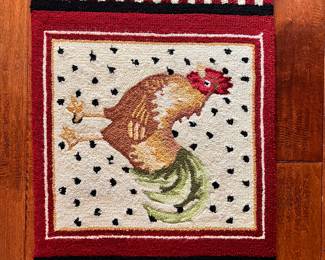 HOOKED WOOL ROOSTER KITCHEN RUG