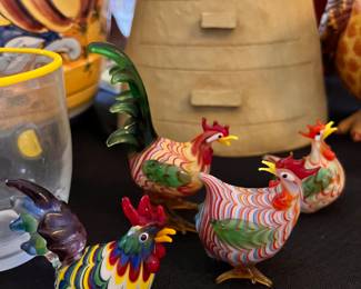 MURANO GLASS ROOSTERS & CHICKENS