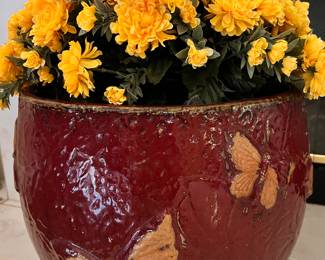 HUGE BUTTERFLY CERAMIC POT WITH FAUX FLORAL