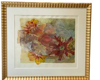 $100 - French Mixed Media Framed Artwork GH113-6    Dimensions: 31 x 27"H