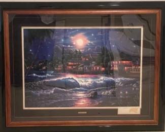 $2000 - Christian Lassen "Lahaina" Signed & Framed Lithograph KS83-14                                                                                     Christian Riese Lassen:  Christian Riese Lassen's visionary images emanate a light that touches some deep chord within us all. The mastery of detail, the richness of subject matter, even the surprising magical points of view are somehow secondary to the incredible intimacy that this contemporary master is able to achieve. Christian's worldwide popularity is due to his uncanny ability to awaken in each of us a positive awareness of ourselves and to restore the hope that we can indeed contribute to the healing of our home. "My hope is that my artwork will open a place in your heart that will continue to carry a message of care for our planet."

Excellent Condition.

Glass has one small scratch.

39.5 x 50

Local Pickup Bethesda, MD.  Contact us for shipper suggestions