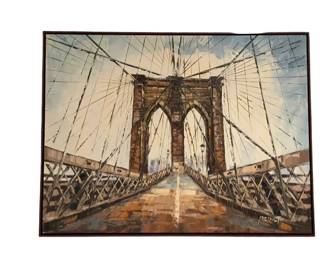 $150 - New York City Bridge Redolfo Original Painting ST100-68                                                                             Dimensions: 22 x 17