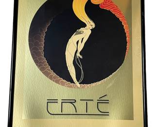$150 - Signed Erte Poster Romain de Tirtoff Erte Art Deco Gold Foil ED41-2                                           
Description: Signed Erte Framed Poster Romain de Tirtoff Erte Art Deco Poster Gold Foil. Erte - Romain De Tirtoff (1892-1990 Russia / France) special edition poster. "Emotions : Love" depicts an art deco portrait of a woman wrapped up in chains. Signed right side. Housed in black frame. Good condition, frame having normal storage wear.

Dimensions: 20 x 30

Condition:  Good condition

Local pick up Bethesda, MD.  Contact us for shipper suggestion