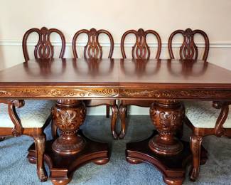 Double Pedestal Dining Table w/ 6 Chairs