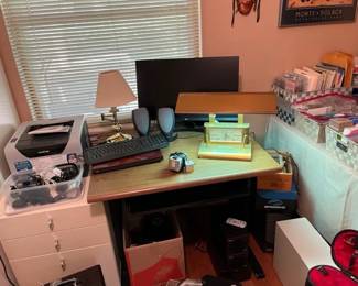 desk and computer components