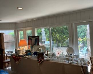 Long table at the back of the living room