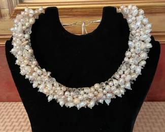 Beautiful designer necklace fresh water pearls and crystals
