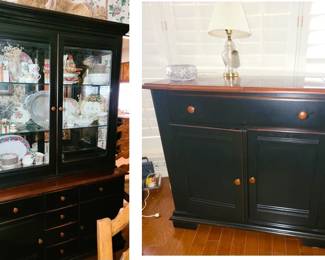 Amish style black and natural server/buffa and china cabinet