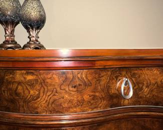 Alternate view of burlwood on chest of drawers