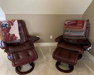 Ekornes (Norwegian) leather chairs with ottomen