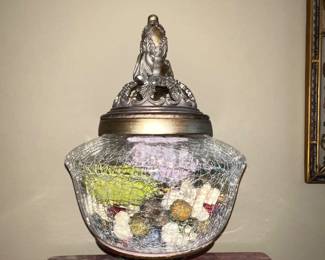 Pedestal crackle glass jar