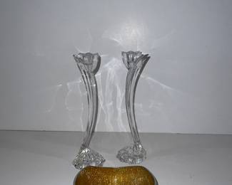 Crystal candle sticks; bowl