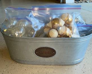 Galvanized beverage tub; various ornaments