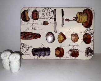 Owl salt & pepper set; William-Sonoma cutting board