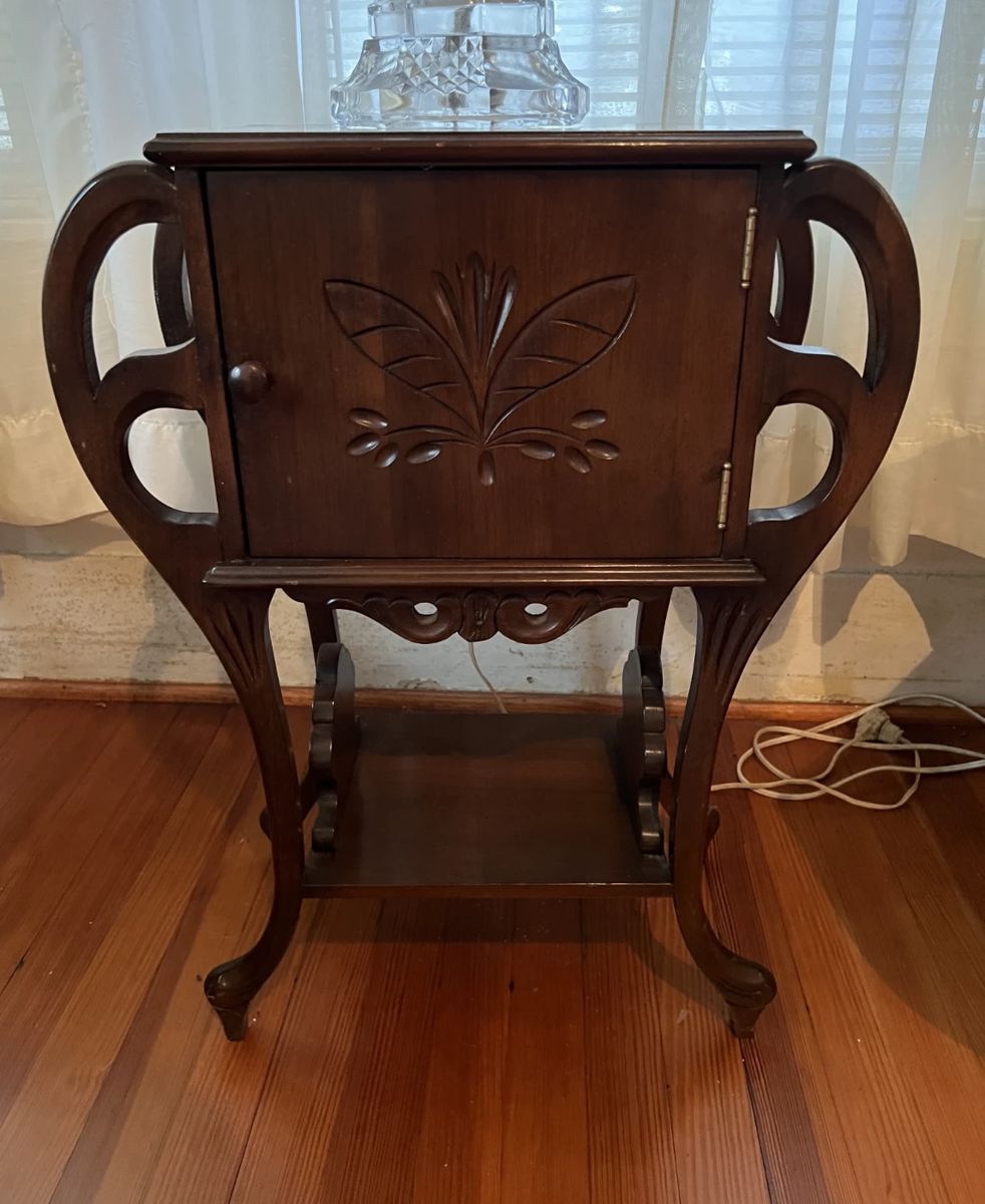 **PRE-SALE**                                                                                    
Hand Carved Cigar Box/Lamp Stand with Storage     26" Tall, 19" Long, 10" Wide