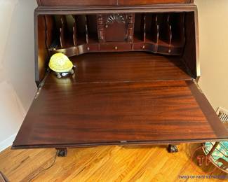 Antique Claw Foot Secretary Desk with Original Wavy Glass