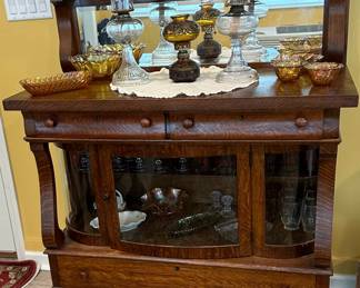 Antique Tiger Oak Sideboard with Display Cabinet