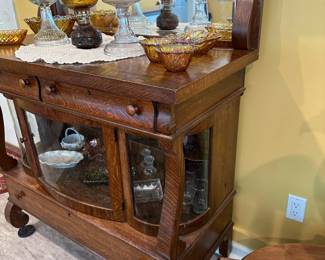 Antique Tiger Oak Sideboard with Display Cabinet