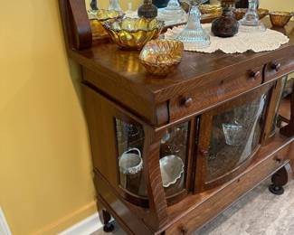 Antique Tiger Oak Sideboard with Display Cabinet