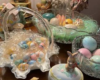 Fenton & pressed glass baskets