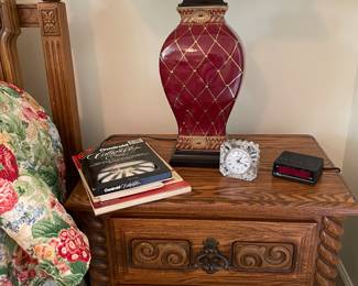 One of two bedside tables