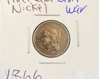1866 Civil War Period 3 Cent Nickel