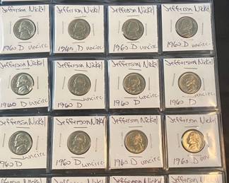 A Sheet Of US 1960 D Uncirculated Jeffereson Nickels 