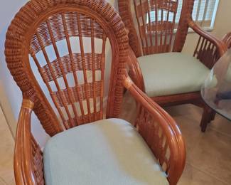 6 Captains Chairs for Dining Set  Light Green Cushions