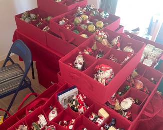 Here comes the Christmas Ornaments...Including  MacKenzie Childs, Waterford, Reed and Barton, Lenox, Hallmark, Looney Tunes, Blown Glass...There are hundreds...
