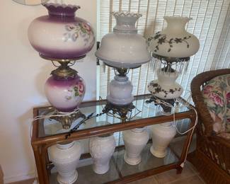Sofa Table, Hurricane Lamps and EXTRA LARGE Lenox Vases