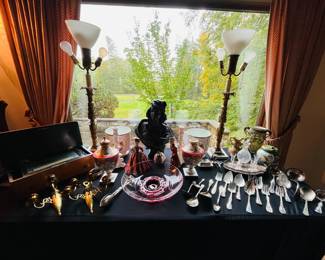 A collection of antiques and silver plate. 