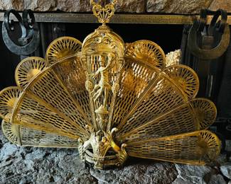 Ornate vintage fire place screen fireplace fan. 