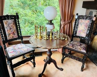 Jacobean Victorian carved oak chairs. 
