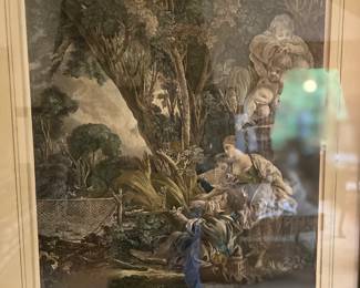 Hand Colored Engraving La Chasse , The Hunt After Francois. 