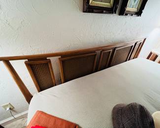 A mid century John Stuart King Size Walnut Headboard & Metal Bed Frame Mid Century Widdicomb. 