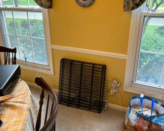 Small dog crate, and collectible plates too