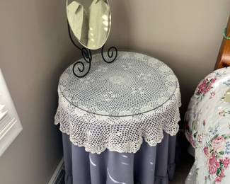 Round side table with glass top, and tabletop mirror too