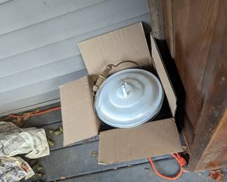Chamber pot (clean lol) in its original box. Or diaper pail. White enamel