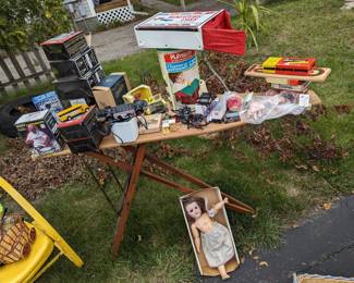 Toys, Dale Earnhardt phone, baseball  figures, Lincoln logs, wooden ironing board $5