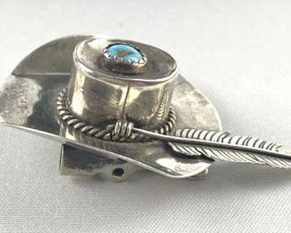 925 Silver Turquoise Feather Hat Bolo Tie Clasp