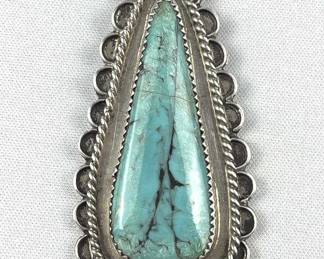 925 Silver Turquoise Navajo Pendant Necklace