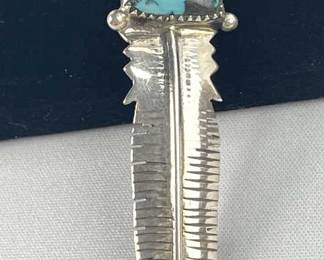 925 Silver Turquoise Feather Brooch/Pin