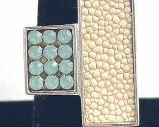 925 Silver Swarovski & Galuchat Leather Ring