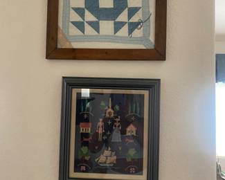 Framed  cross stitch and quilt