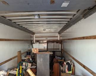 Expanding wood baby or pet gate, records, chairs