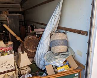 Folding beach chairs pillow, basket w lid (new still w tag) huge willow basket, wedding dresses