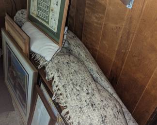 Rugs, could use cleaning, fun art