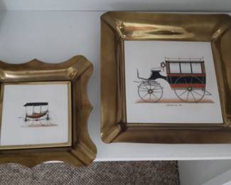 Cigar ashtrays heavy tiles on brass