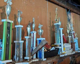 Crazy amounts of trophies. Need trophies for pool or dirt bikes or vintage trophy replacement parts... we have em
